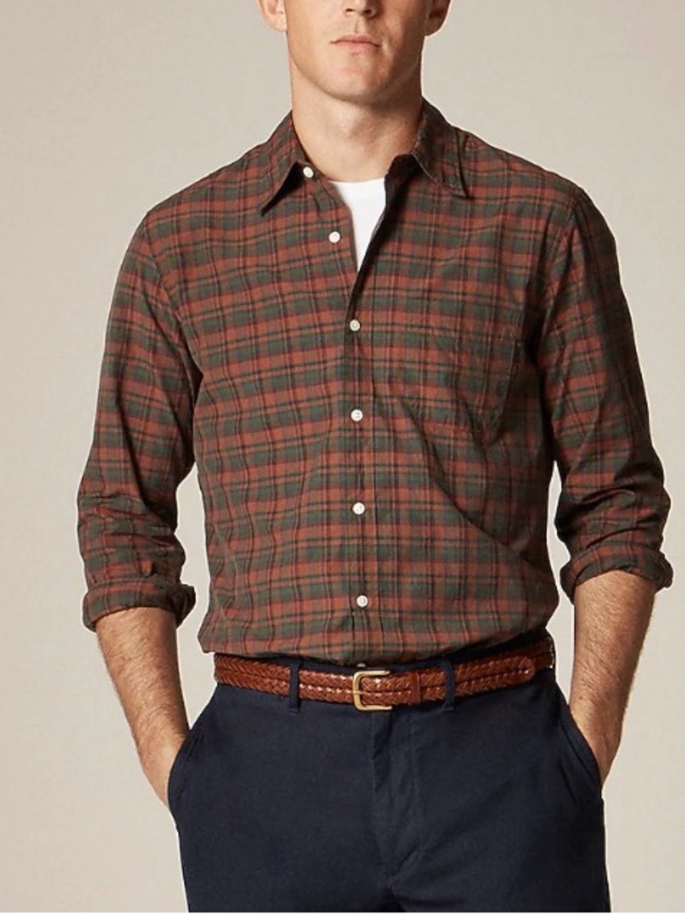 J. Crew Navy and Rust Plaid Button-Down Shirt
